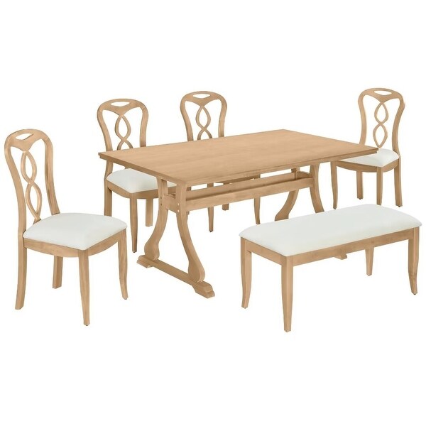 Trestle Dining Table Set with Upholstered Dining Chairs and Dining Bench