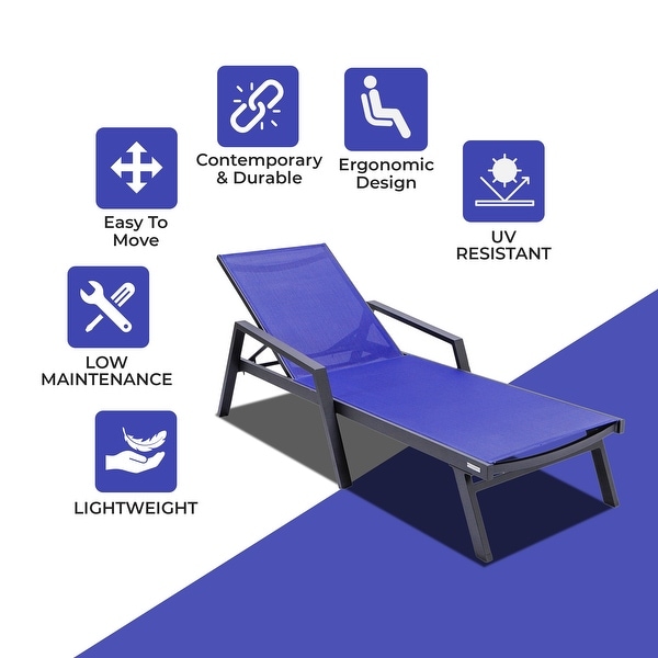 Aluminum Beach Pool Sun Lounge Chair Sling Mesh Fabric With Arms,Stackable Chaise Lounger (Set of 2)