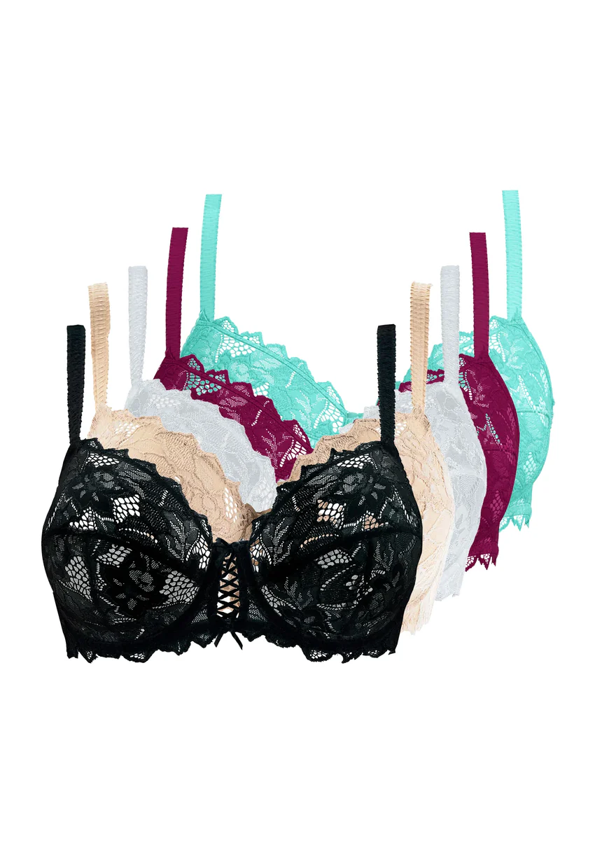 Lot de 5 soutiens-gorge Arum Noir, Blanc, Skin, Magenta Pourpre et Vert Aquifère