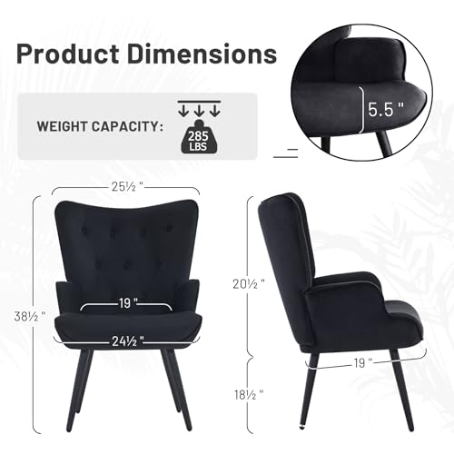 Furniliving Boucle Accent Chair for Living Room, Upholstered Reading Chair with High Backrest, Tufted-Button Wingback Armchair for Bedroom, Dressing Room, Home Office, Black