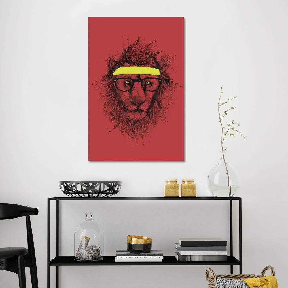 Balazs Solti Canvas Wall Decor Prints - Hipster Lion (Red) ( Animal Art u003E Wildlife u003E Wild Cats u003E Lions art)