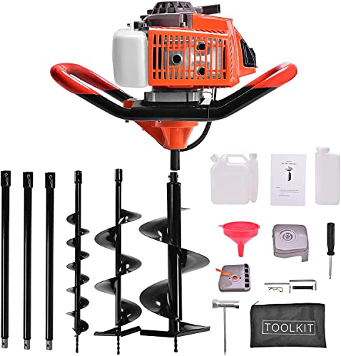 72cc Auger Post Hole Digger,2-Stroke 4HP Gas Powered Earth Digging Engine with 3 Auger Drill Bits (4