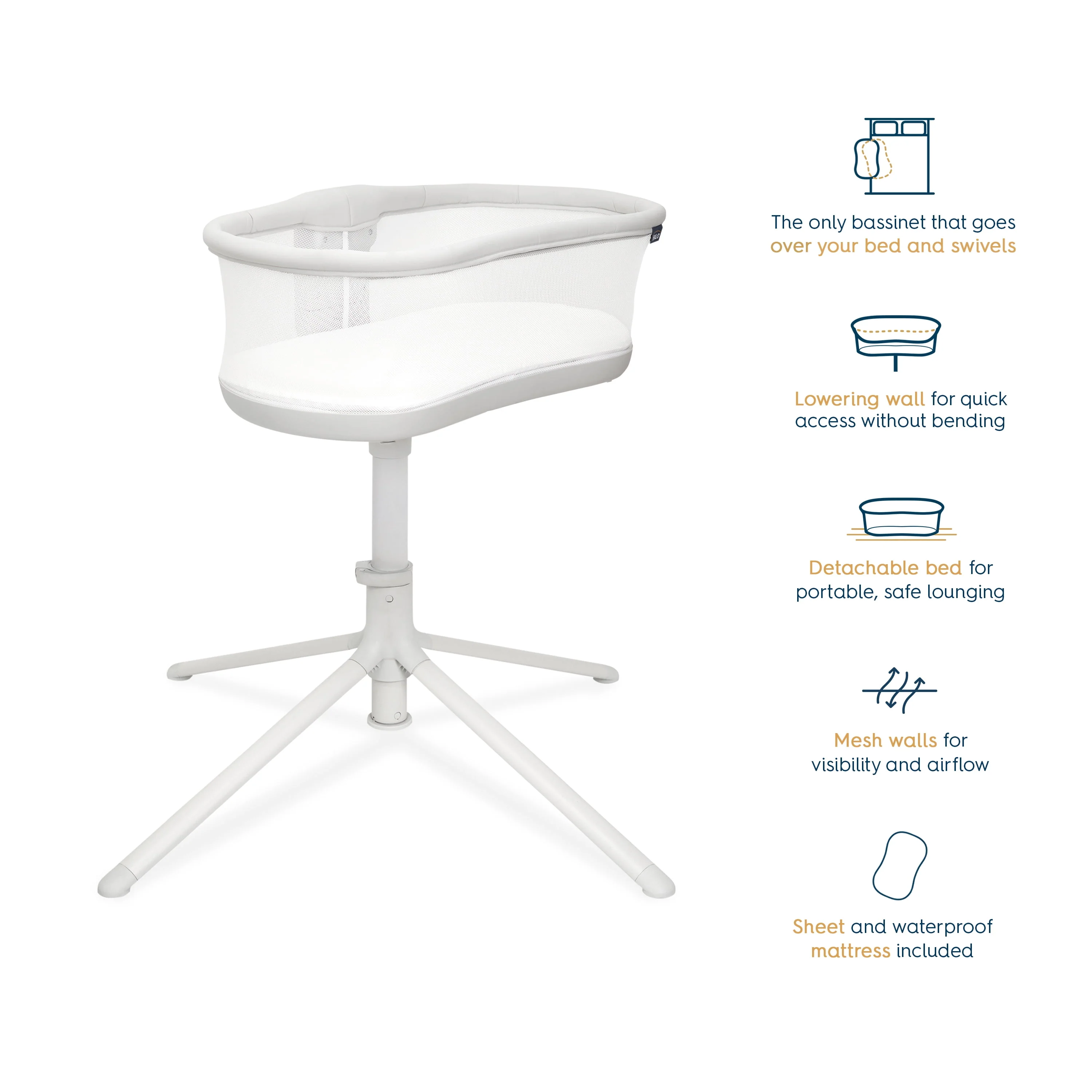 Halo® Bassinest® Swivel Sleeper 3.0, 2-in-1 System, Flat Bassinet + Portable Nest, Infant, Solid Grey