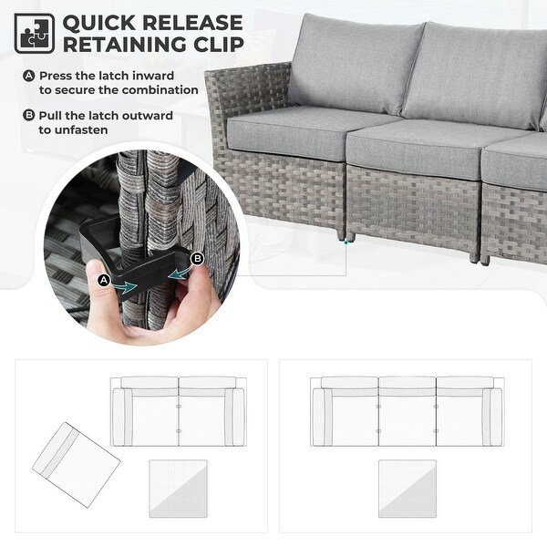 OVIOS 6Piece Patio Grey Wicker Conversation Set