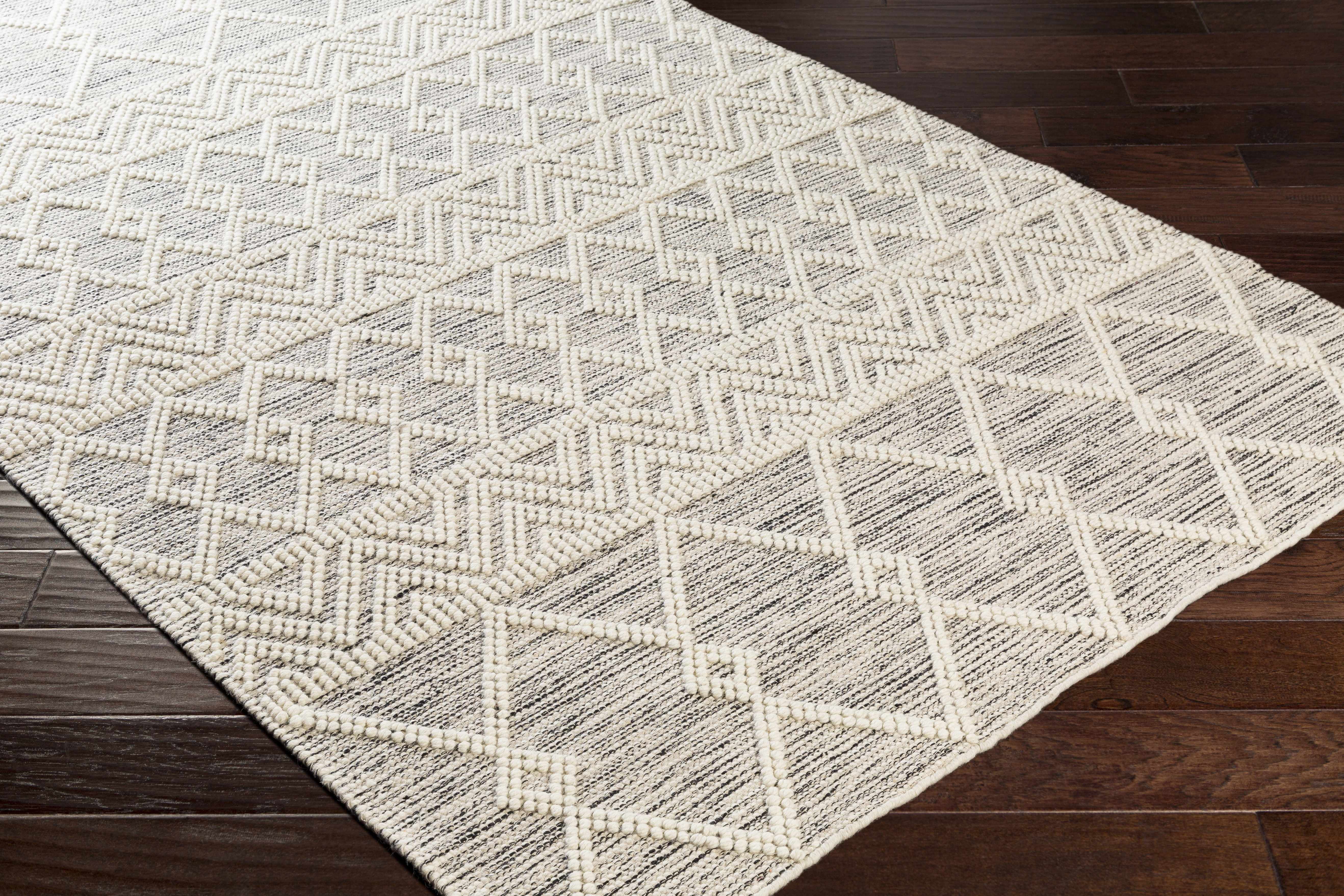 Woolk Moroccan Farmhouse Hand Woven Living Room Bedroom Nursery Wool Small Area Rug - Vintage Handmade Bohemian - Boho Diamond Southwestern - Beige, White, Brown - 2' x 3'