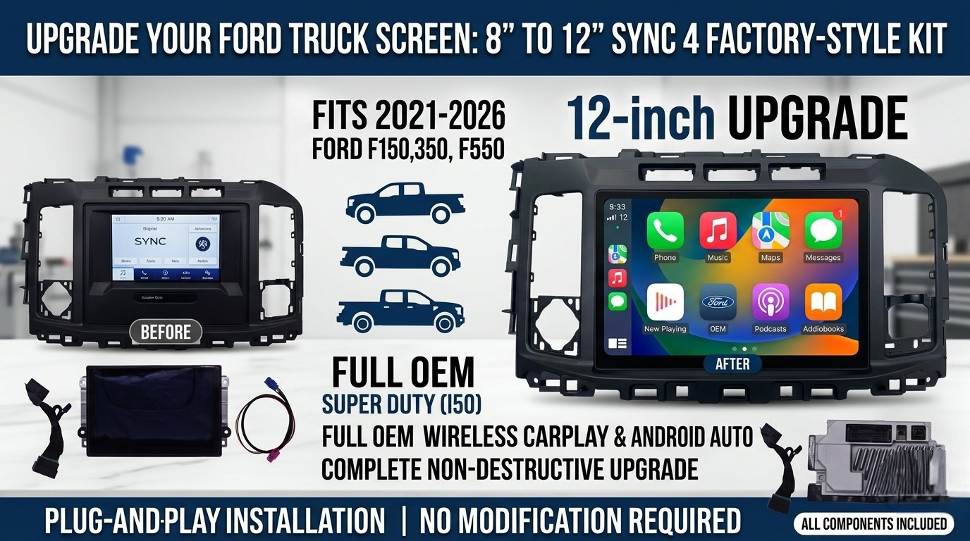 2021-2026 F150 F350 F550 Sync 4 8inch to 12inch wireless carplay ford oem parts upgrade kit for
