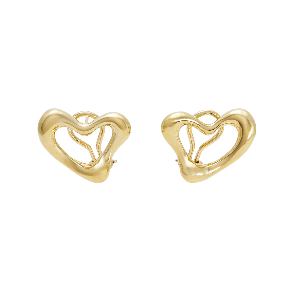 Tiffany & Co. Open Heart Elsa Peretti Earrings 18K Yellow Gold
