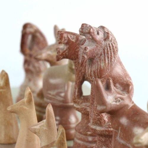 Smolart | Hand Carved Soapstone Animal Chess Set - 15x22 Board