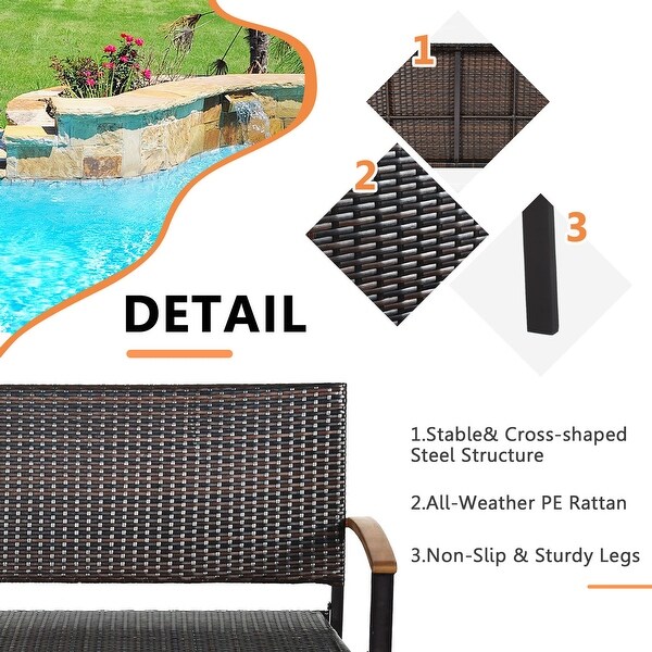 Gymax Patio Wicker Bench All Weather Rattan Chair Loveseat w/ Acacia