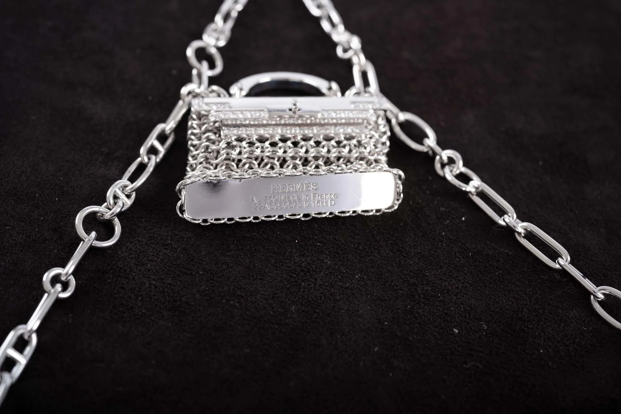 Hermès Kelly Bijou Précieux 18K White Gold Diamond Chain Mail Necklace