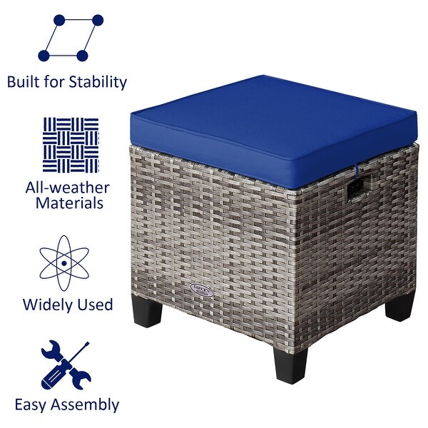 Costway 2PCS Patio Rattan Cushioned Ottoman Seat Foot Rest Table