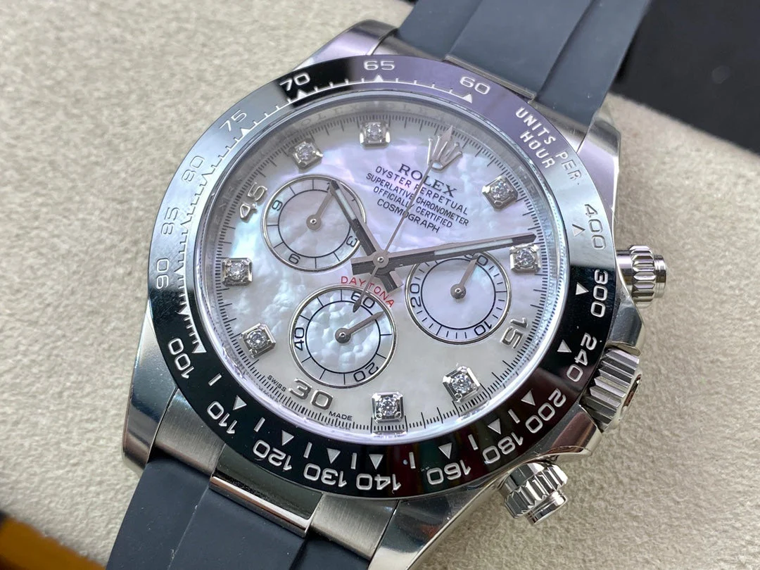 DAYTONA STEEL CASE CERAMIC WHITE MOP DIAMOND NUMERALS