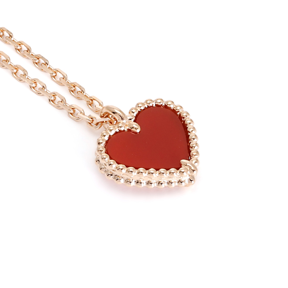 Van Cleef & Arpels Sweetheart Heart Motif Necklace 18K Rose Gold Carnelian VCARN59N00