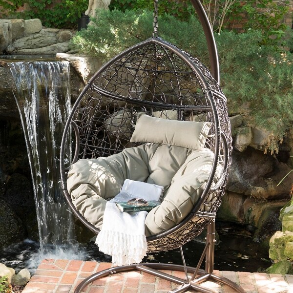 Outdoor Hanging Basket Chair,Outdoor Oval Egg Chair with Cushion