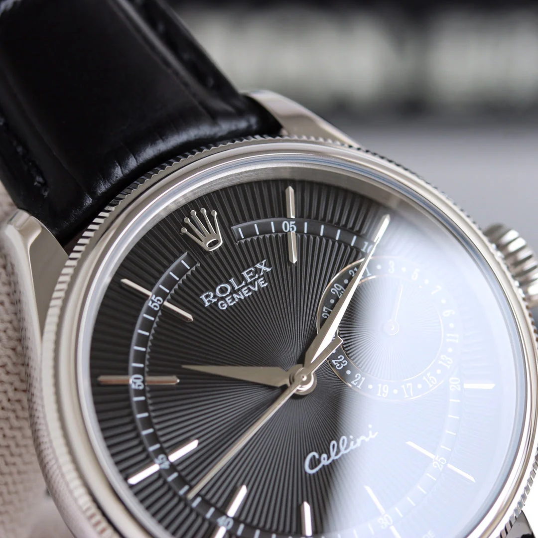 Rolex Cellini 39mm Silver Black Leather