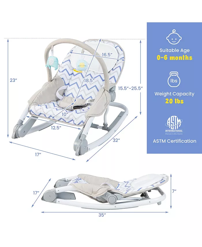 Costway 2-in-1 Baby Bouncer and Rocker Foldable Infant Rocking Seat w  Adjustable Backrest