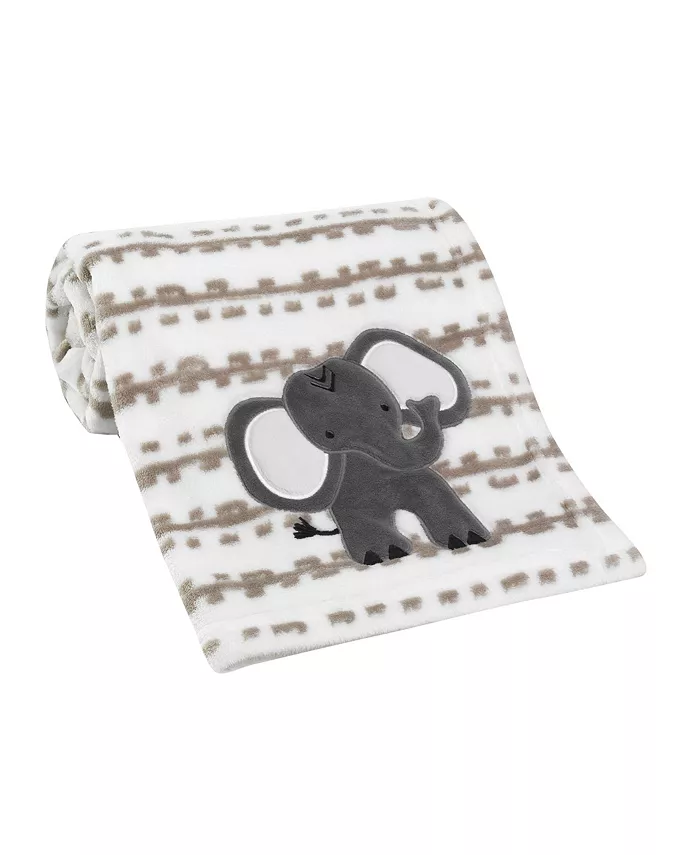 Lambs and Ivy Jungle Safari White Tan Plush Minky Elephant Nursery Baby Blanket