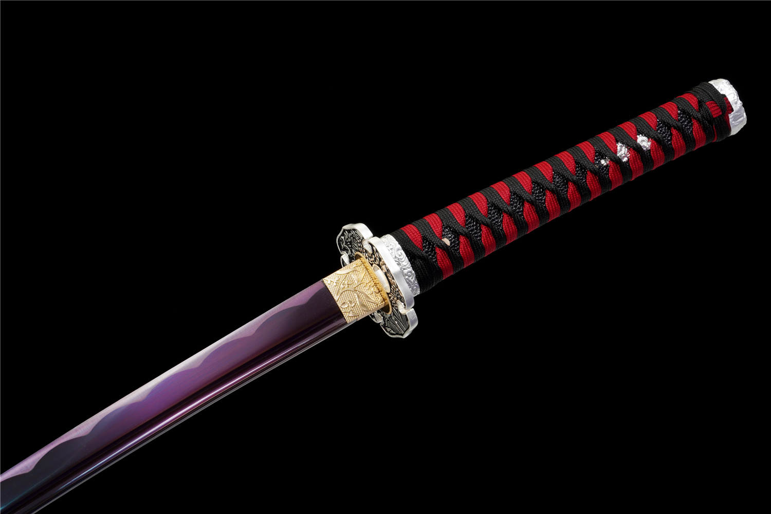 Handmade Katana High Carbon Purple Blade Alloy Tsuba Red Saya Full Tang