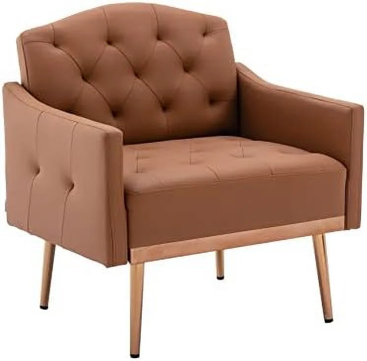 KHBIULIFE Velvet Accent Chair with Arms for Living Room  Modern Tufted Single Sofa Armchair with Gold Metal Legs Upholstered Reading Club Chair for Bedroom Office Decorative (Green - Velv
