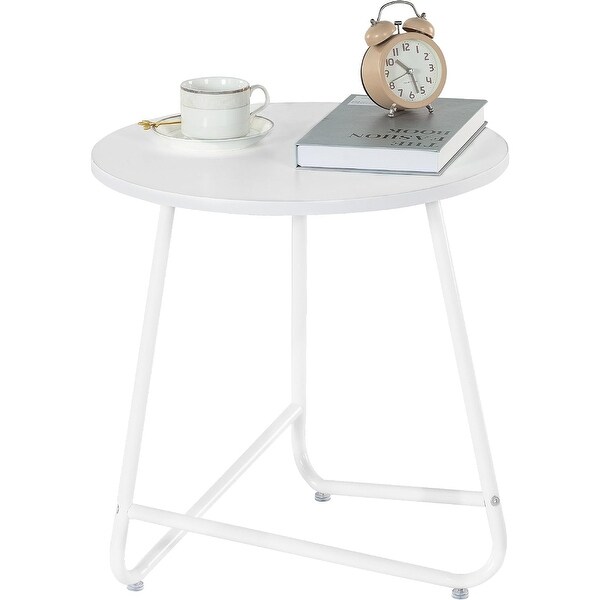 Small Round End Table,Indoor and Outdoor (White)
