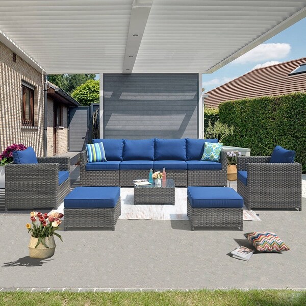 OVIOS Patio Furniture Deep Seat Wicker 9piece Set