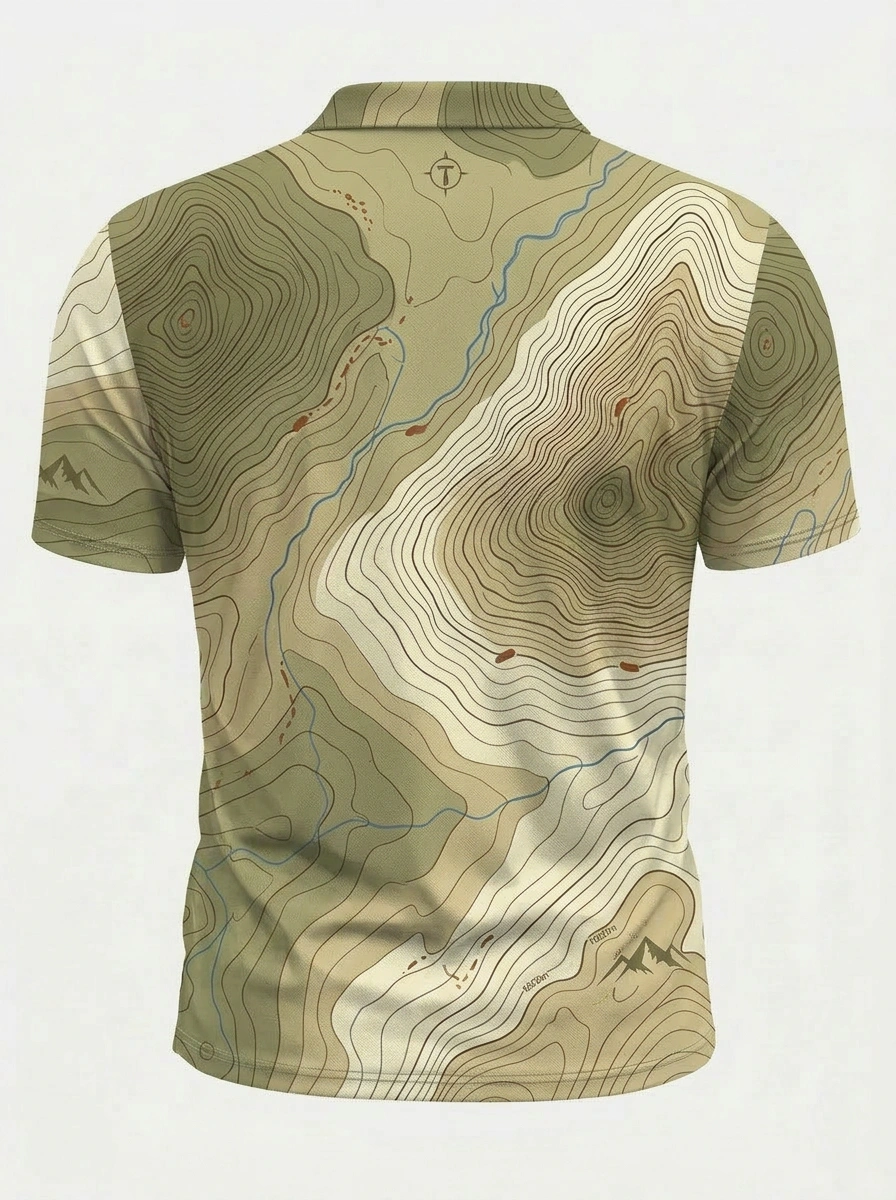 Moisture Wicking Golf Polo 3D Topographic Mountain Map Button Short Sleeve Golf Polo Shirt