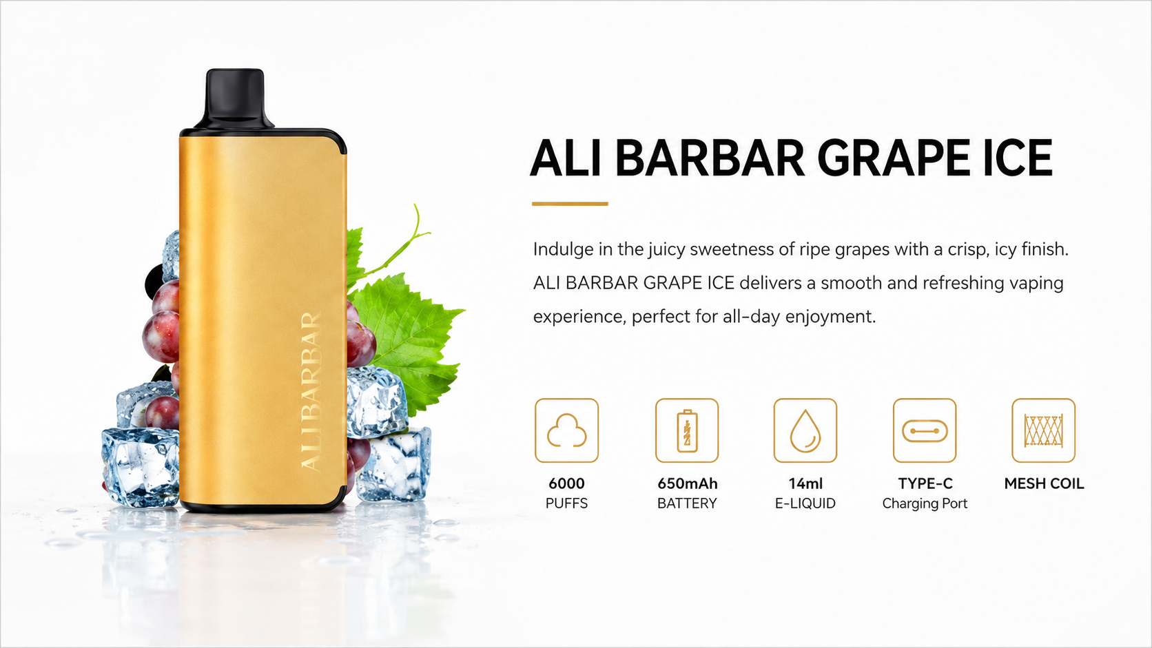 Grape Ice – Alibarbar 9000 Puffs Disposable Vape 🍇❄️ Icy Grape Freshness Alibarbar 9000 Puffs Disposable Vape Grape Ice Flavor Sweet Cool Grape Vape