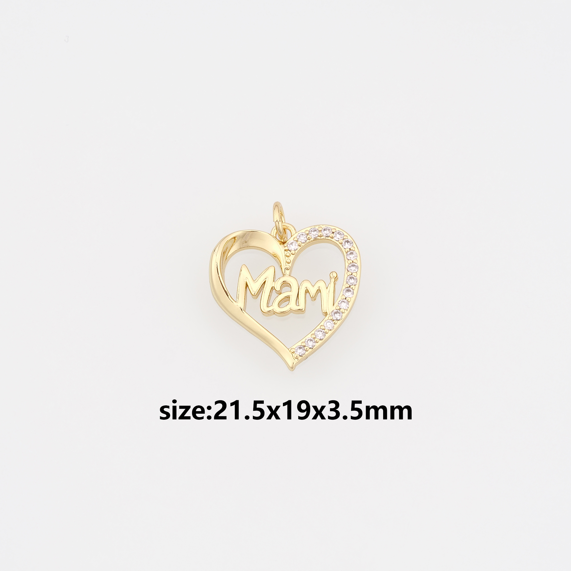 18K Gold Filled Heart Pendant,CZ Micro Pave Heart Mami Charm Earrings Necklace for DIY Jewelry Making Supply