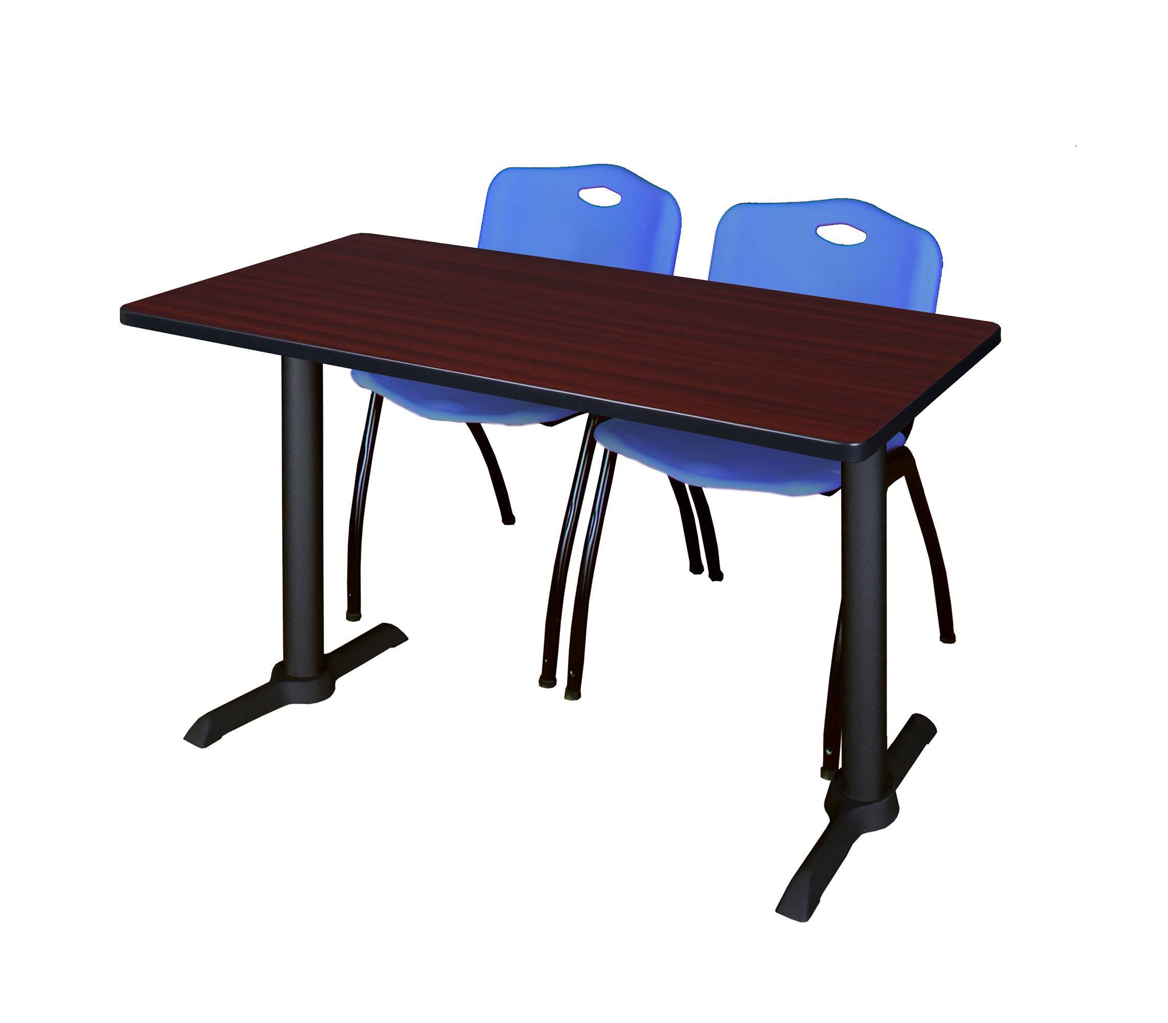 Regency Cain 84x22 x 24x22 Training Table- Mahogany u0026 3 &M& Stack Chairs- Blue