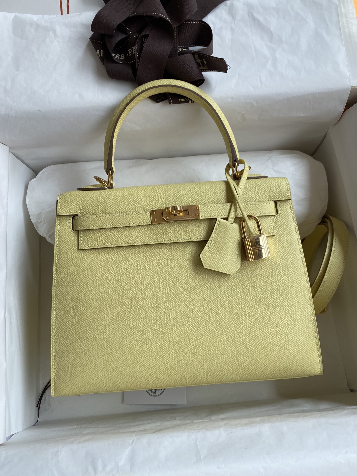 Hermes Kelly 25 Bag In Pastel Yellow Epsom Leather For Women 25cm/10in