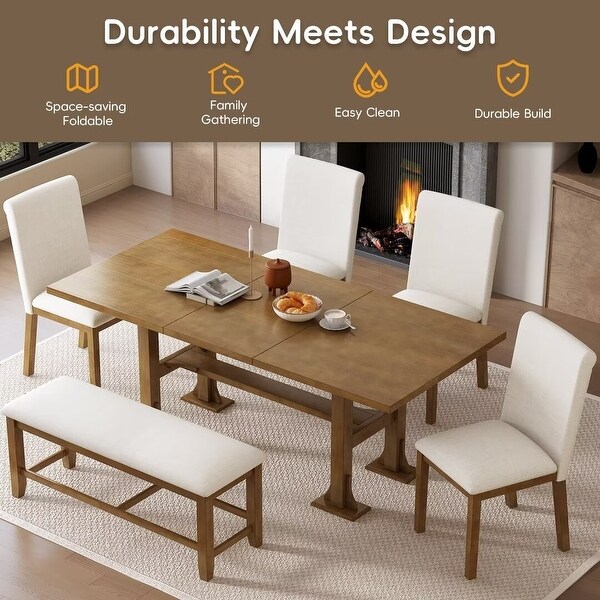 Extendable Dining Table Set,with Removable Leaf and Upholstered Chairs