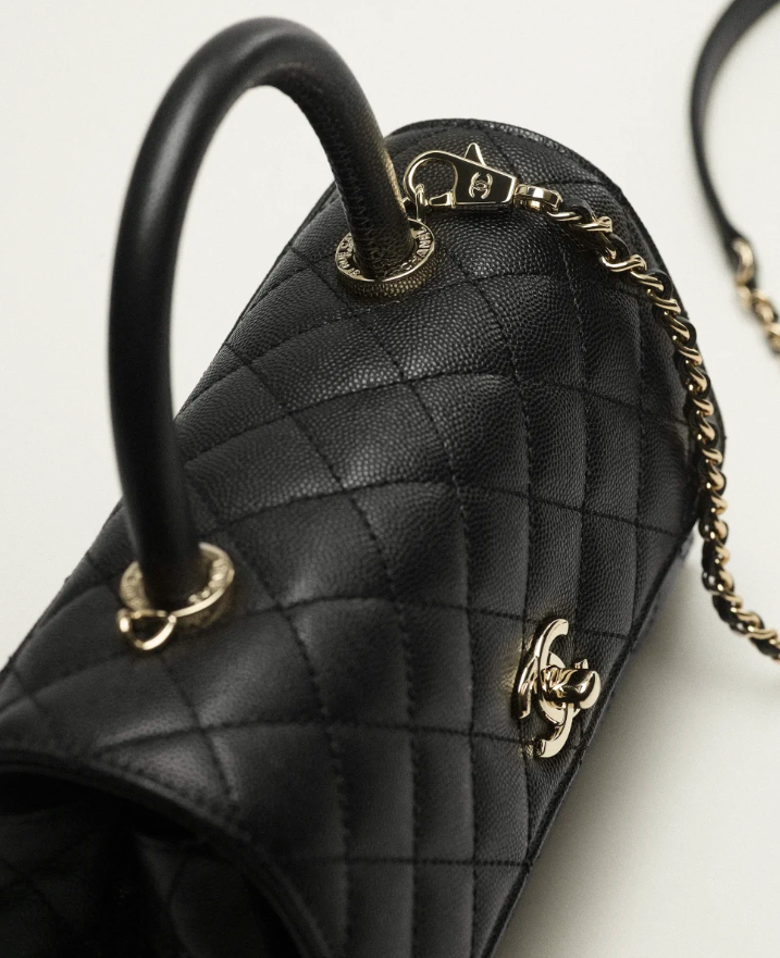 CHANEL FLAP BAG WITH TOP HANDLE Grained Calfskin & Gold-Tone Metal