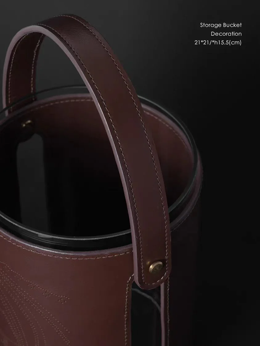DC190 - Can be hand-carried and detachable! 3-in-1 usage Hermès teak-colored leather double-sided hollow storage wine barrel