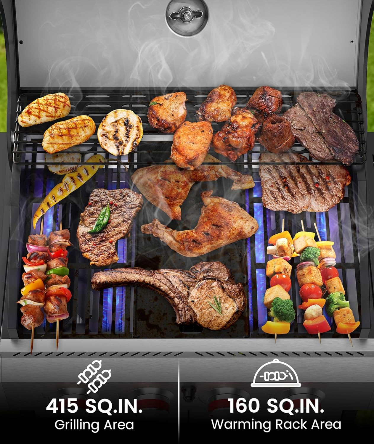 4-Burner Propane Gas Grill with Porcelain-Enameled Cast Iron Grates and Side Burne G0141A