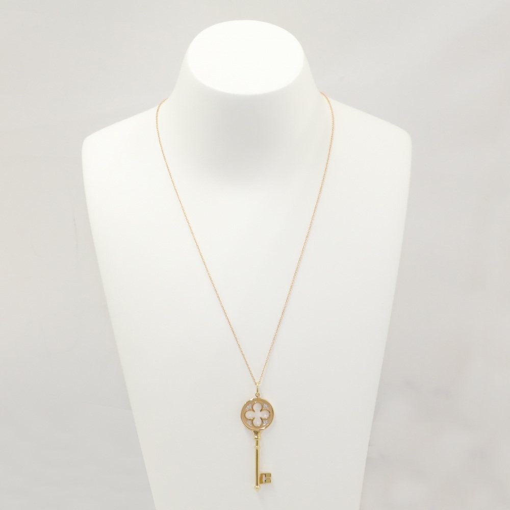 Tiffany & Co. Key Clover Key Necklace 18K Yellow Gold Diamond