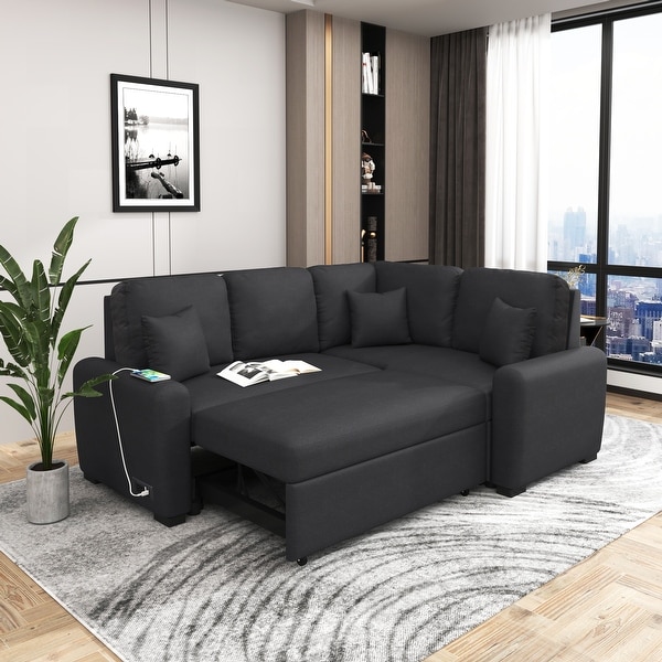Sectional Sleeper Sofa with USB Charging Port and Plug Outlet