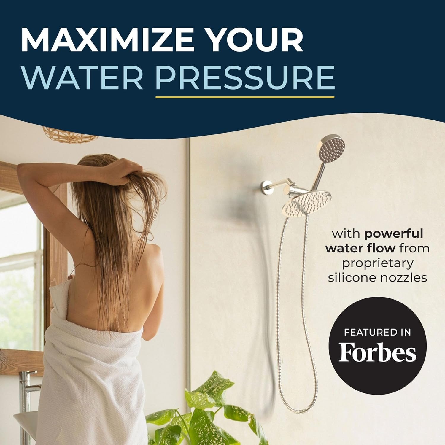 8-Inch Rainfall Dual Shower Head Combo, All-Metal Handheld Chrome 2.5 GPM