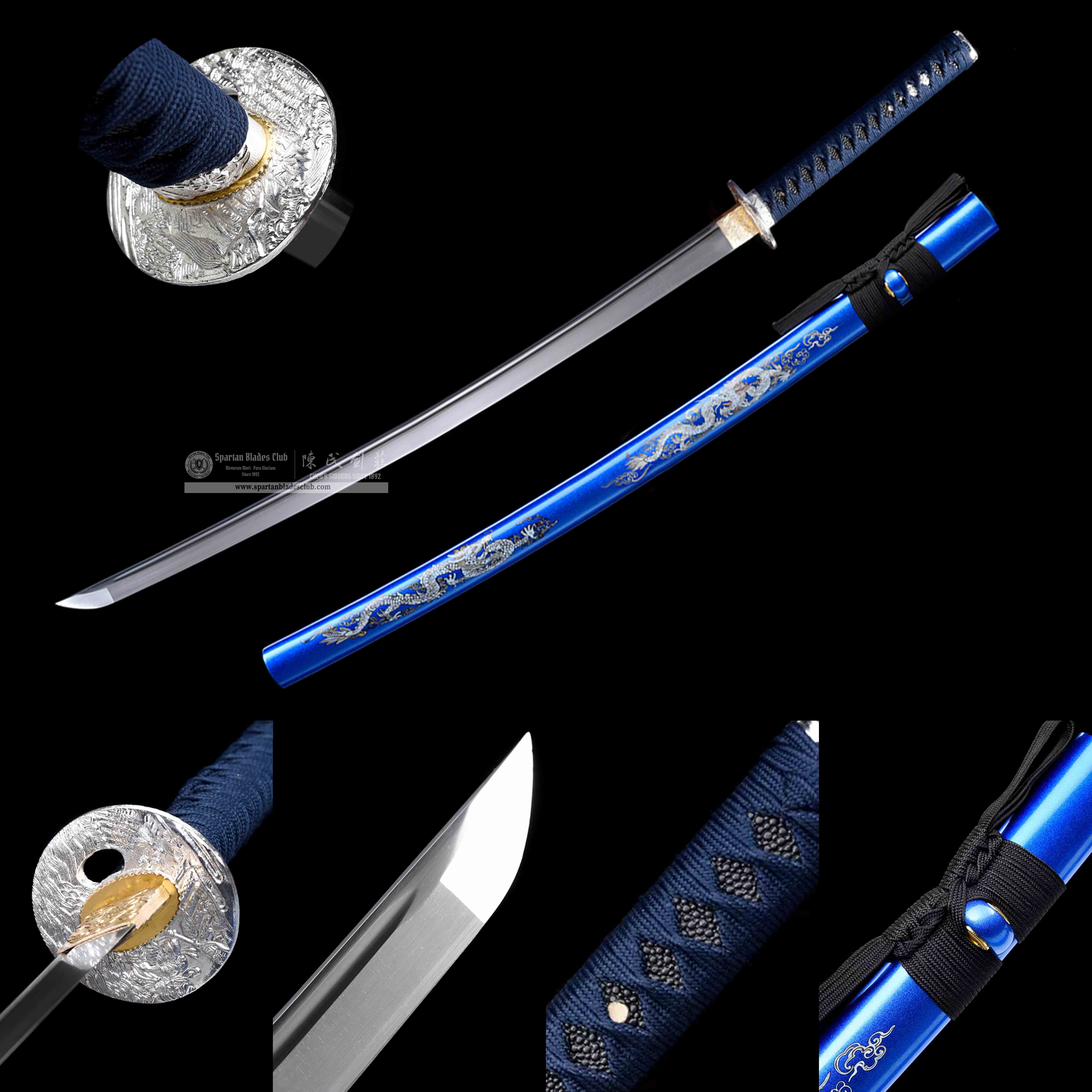 HW39 | Canglong | Not Sharpened | Practice Sword | Katana | Carbon Steel | Blue | Loong (Chinese Dragon) | Full-tang | Spartan Blades Club | CHEN'S SWORDS 1892 - Spartan Blades Club - 陳氏劍莊1892