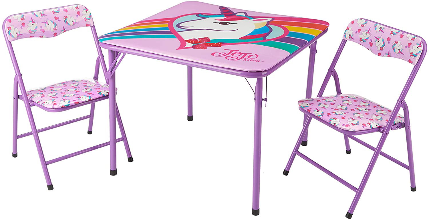 Nickelodeon Jojo Siwa 3 Piece Table & Chair Set with 2 Folding Chairs and 1 Table, Ages 3+, Purple Painted Metal Frame