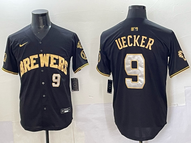 Men's Milwaukee Brewers Bob Uecker #9 Black Replica Player Jersey