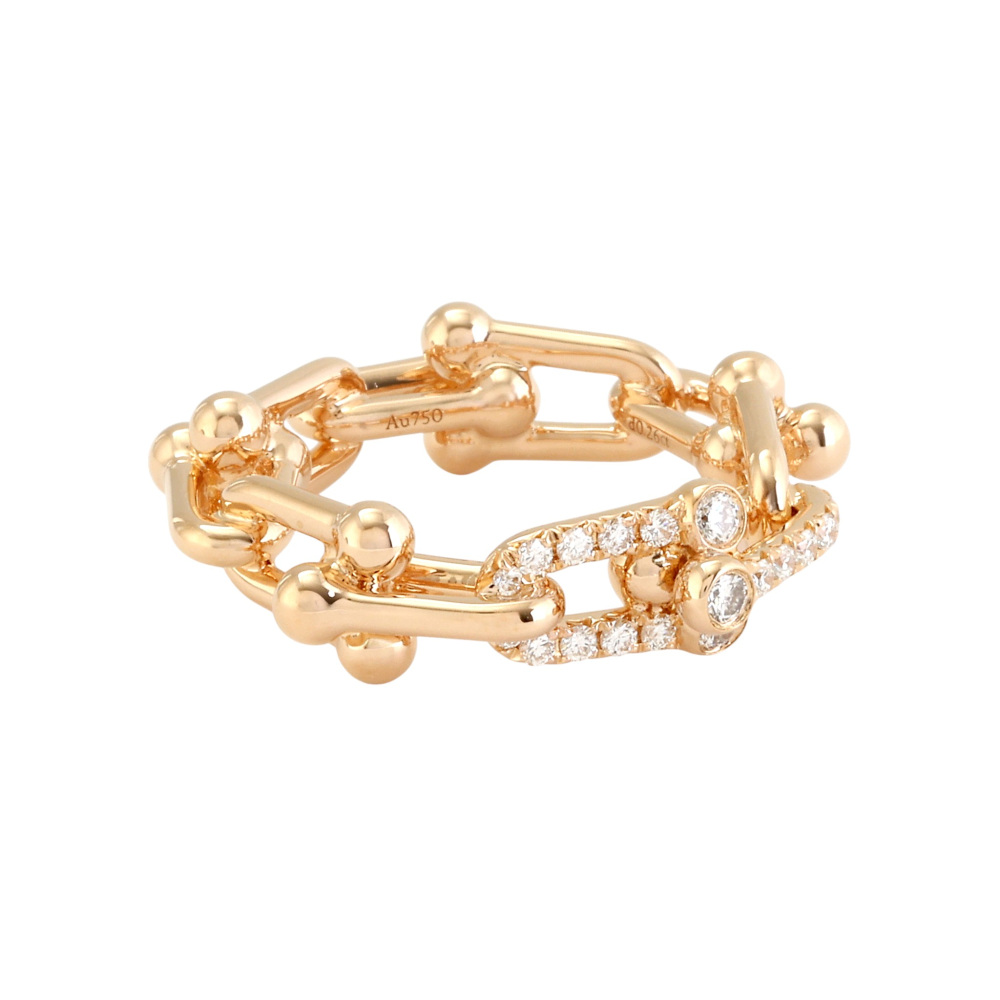 Tiffany & Co. Hardware Link Ring 18K Rose Gold Diamond 72668790