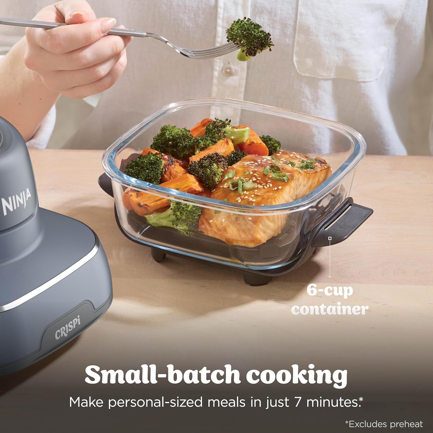 4-in-1 Glass Air Fryer | 450°F | Non-Toxic | 4QT & 6-Cup Glass Containers w/Lids | Microwave, Freezer, Dishwasher Safe | Max Crisp, Air Fry, Bake, Recrisp | Cyberspace Gray