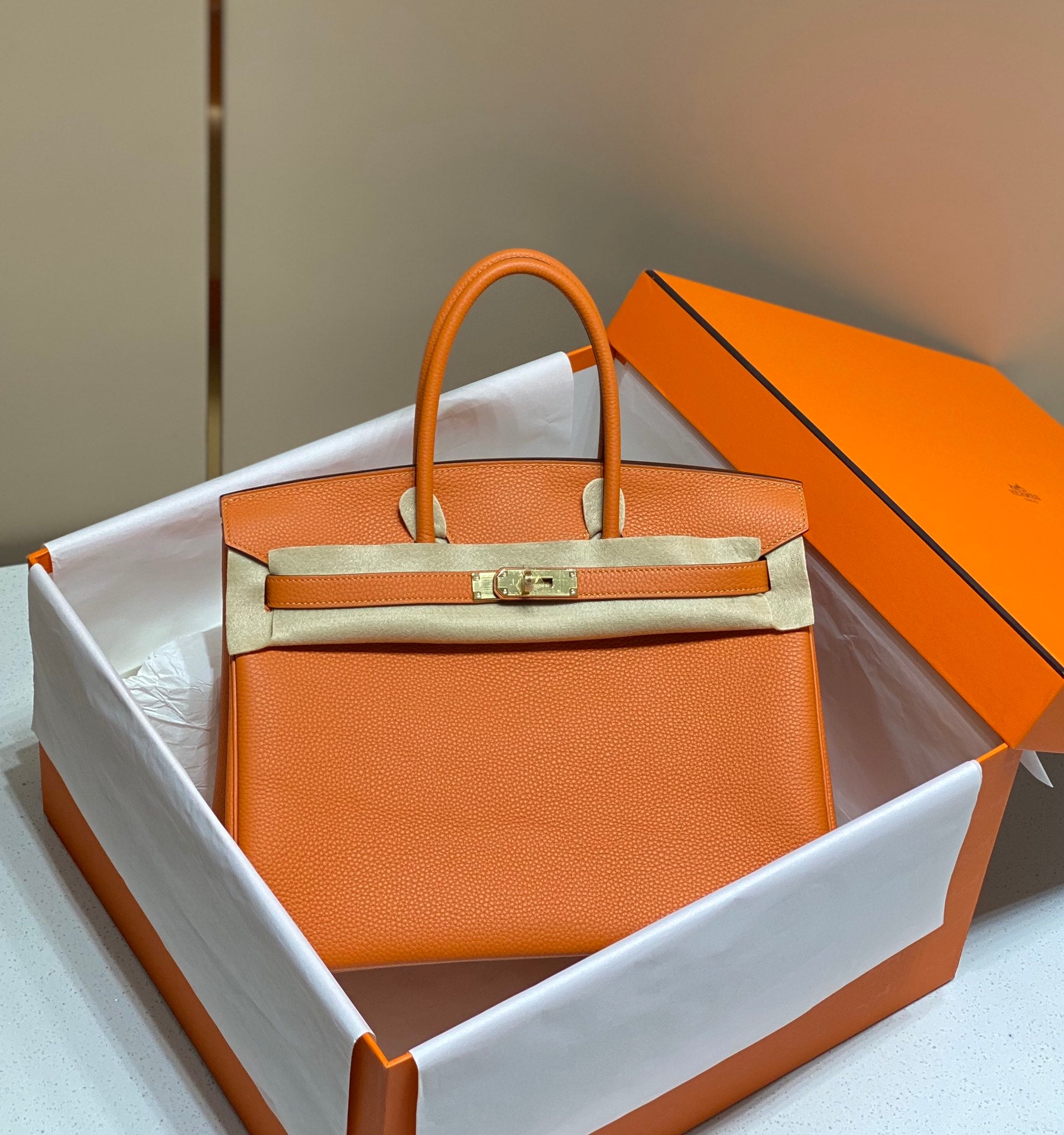 Hermes Birkin 35Cm Orange Togo Leather Gold Hardware