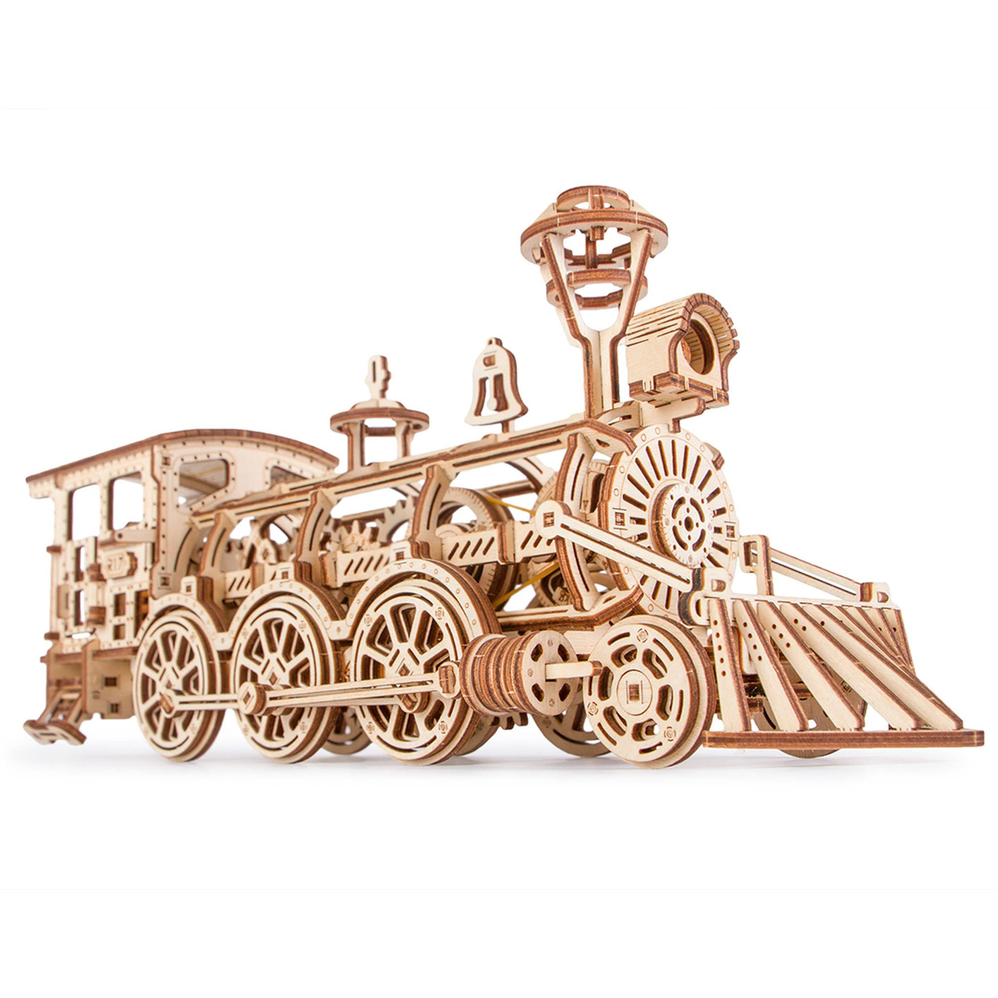 Wood Trick Wooden Toy Train Set with Railway - 34x7â€³ - Locomotive Train Toy Mechanical Model Kit - 3D Wooden Puzzle, Brain