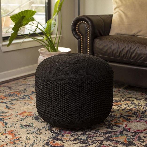 Birdrock Home Woven Knitted Indoor Or Outdoor Pouf Black