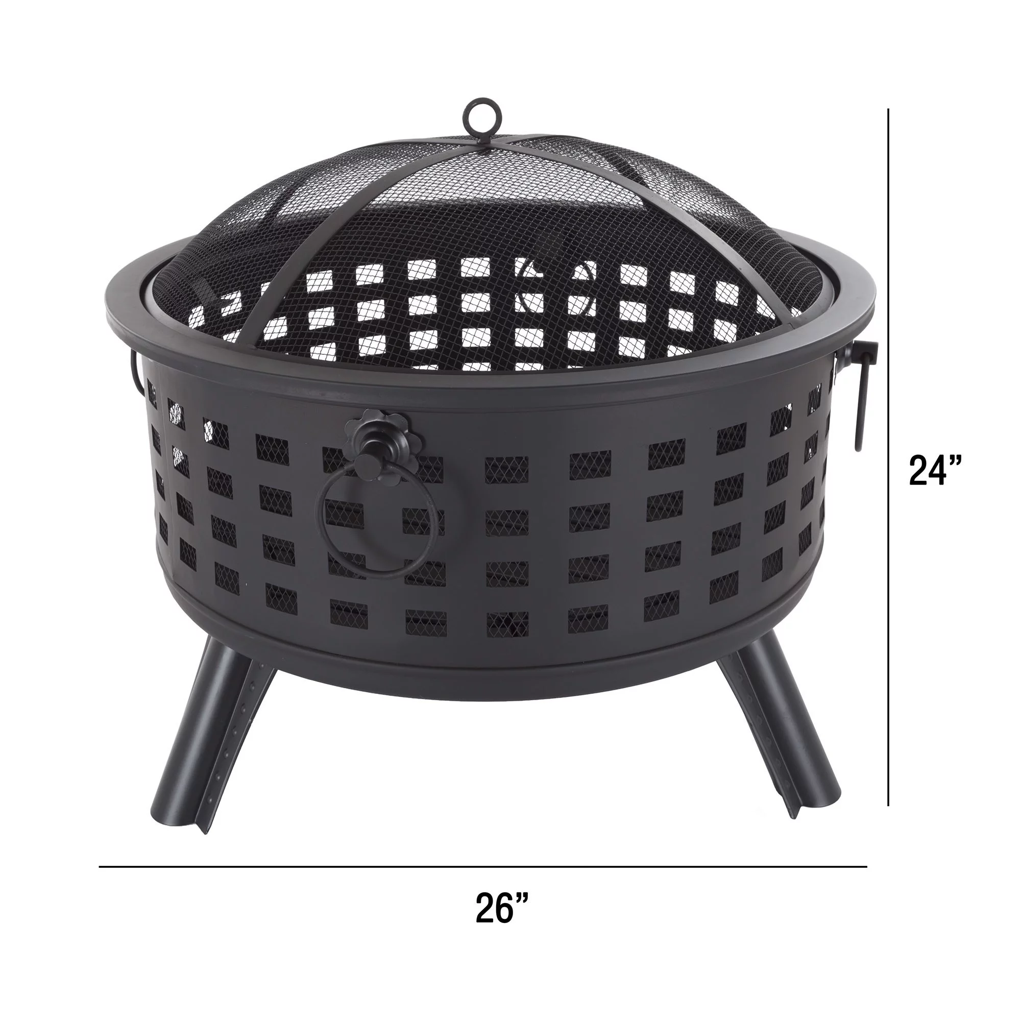 Pure Garden Fire Pit Set, Wood Burning Pit - Includes Spark Screen and Log Poker 26
