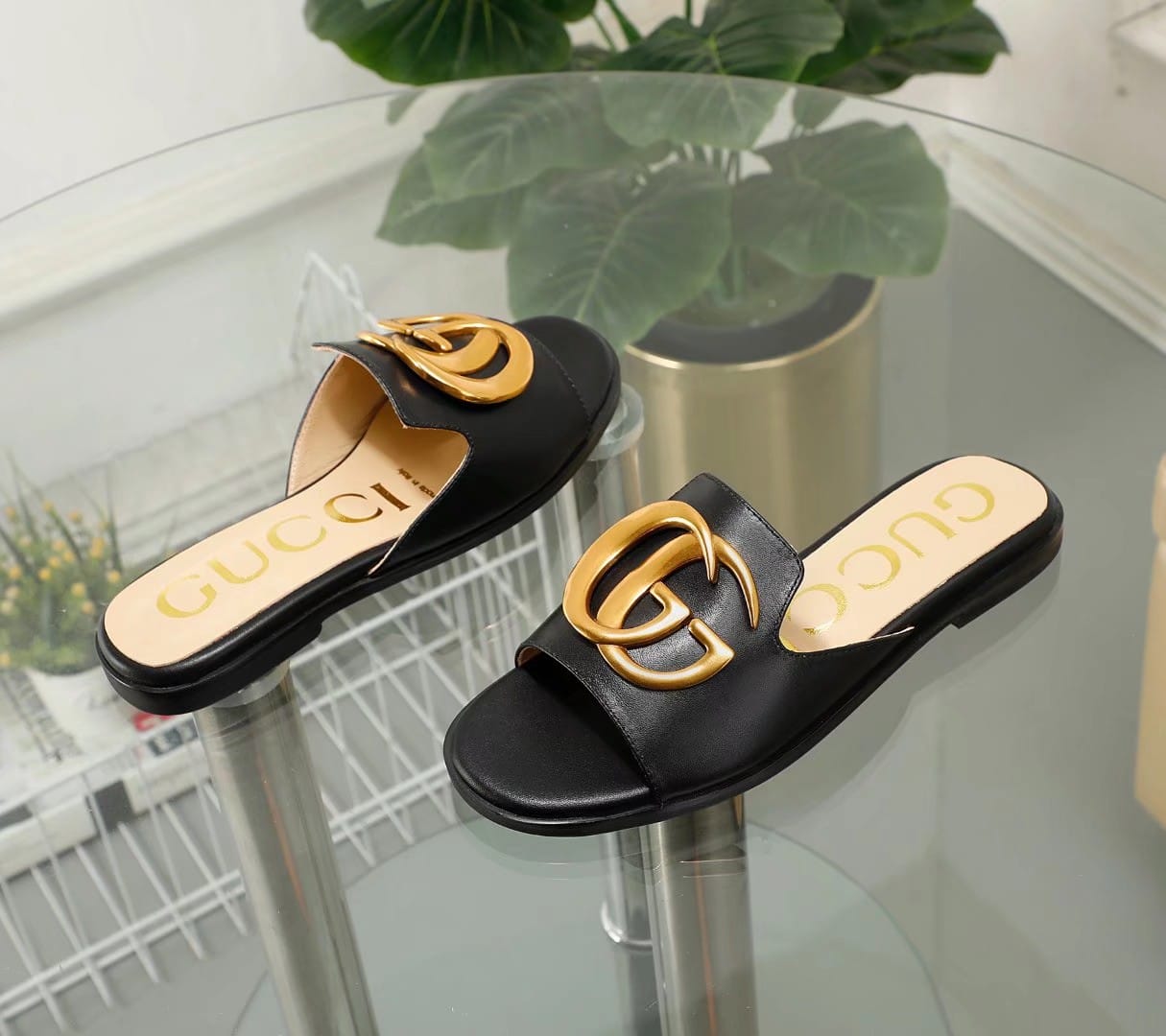 Gucci Princetown Gg Slippers Leather Black