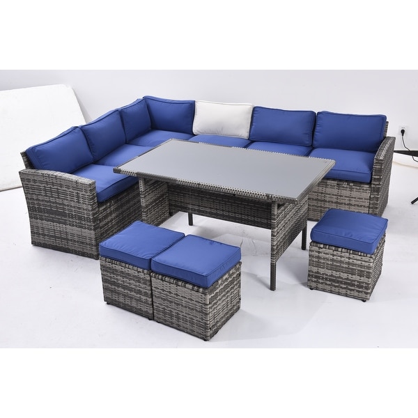 Patio Furniture Set,7 Pieces Sectional Conversation Sofa with Ottomans,All Weather,With Backrest and Removable Cushions