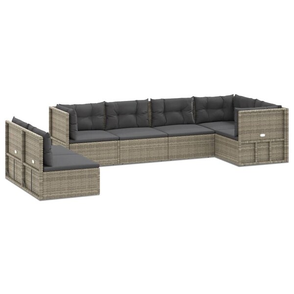 vidaXL 7 Piece Patio Lounge Set with Cushions Gray Poly Rattan