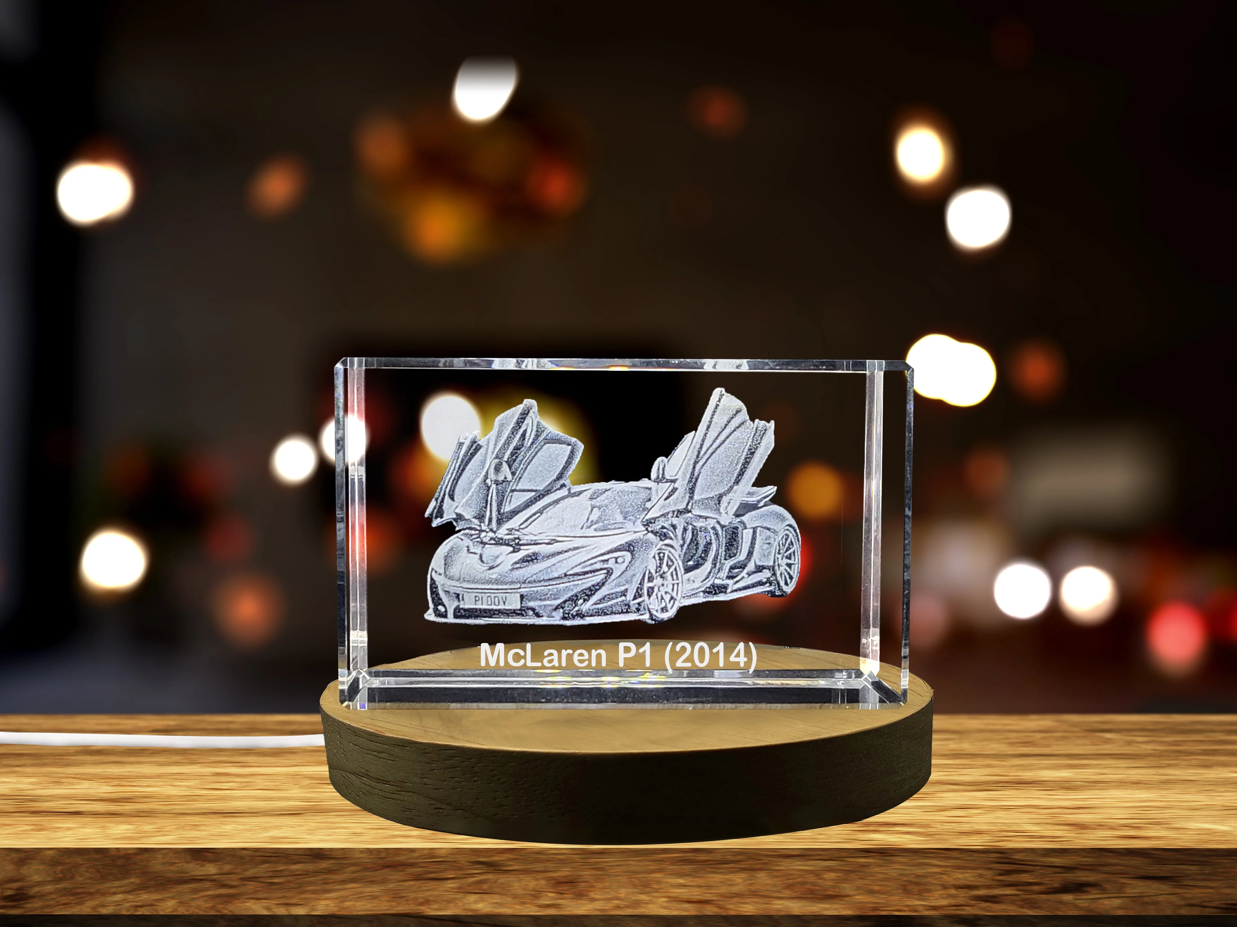 Unleash the Hypercar Beast: McLaren P1 (2014) - 3D Engraved Crystal Tribute